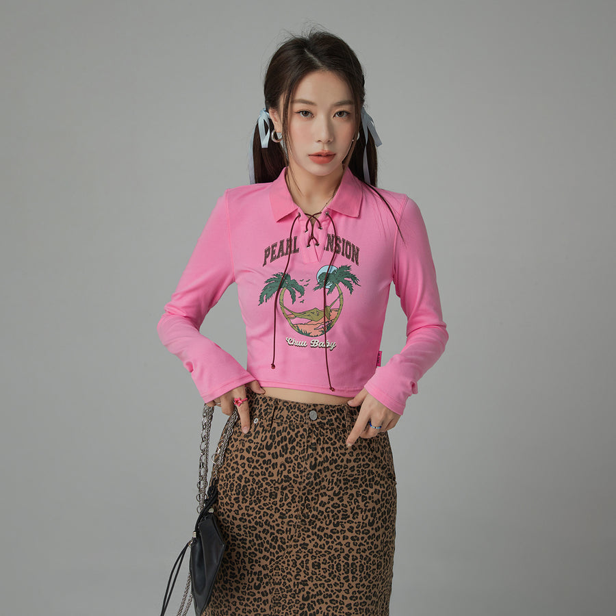 CHUU Pearl Mansion Polo Neck Cropped T-Shirt