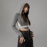 Knit Hooded Crop Zip-Up Cardigan