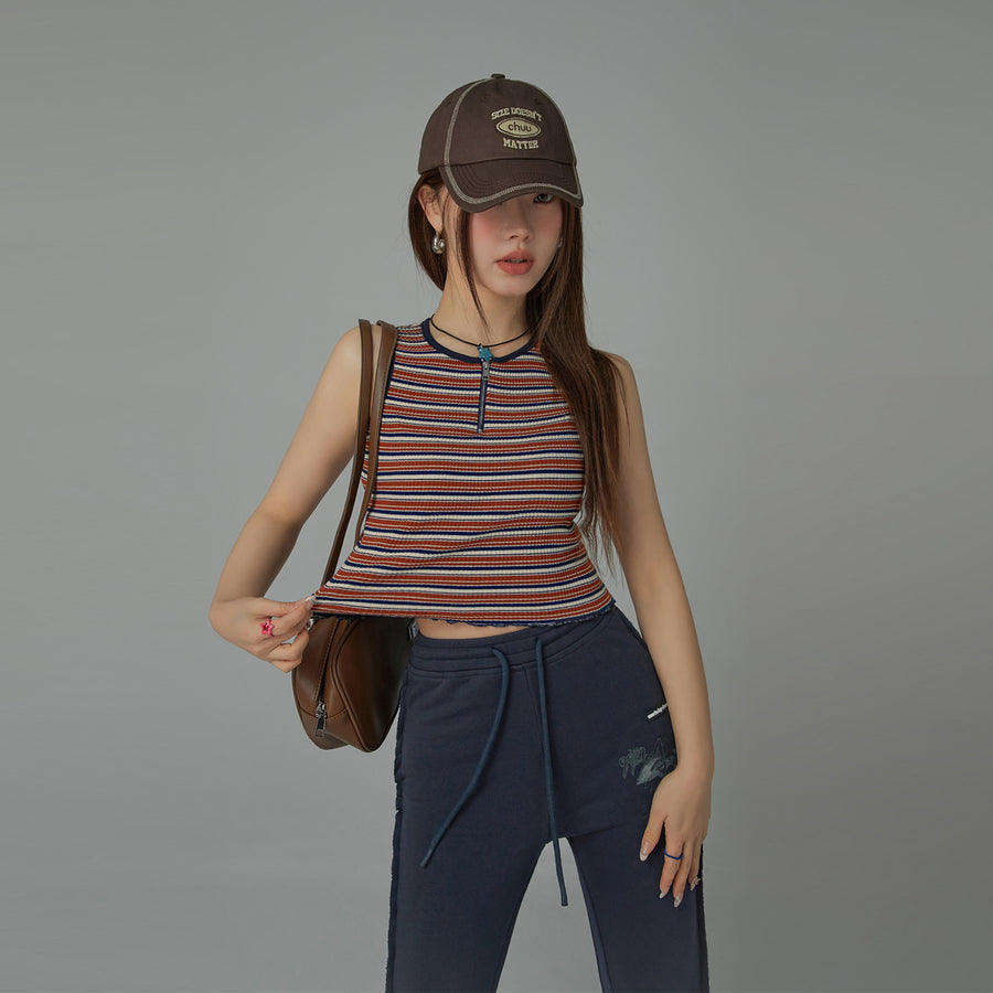 CHUU Half Zip-Up Striped Sleeveless Top