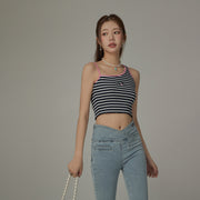 Unbalanced Striped Sleeveless Crop Top