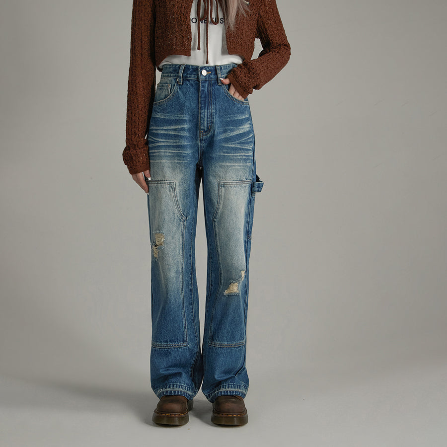 CHUU Wash Distressed Denim Jeans