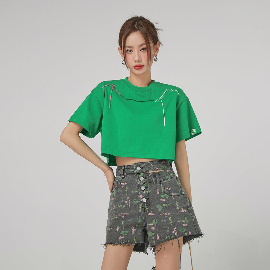 CHUU Stitches Lines Loosefit Crop Top