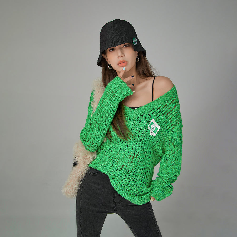 CHUU V-Neck See-Through Crochet Sweater