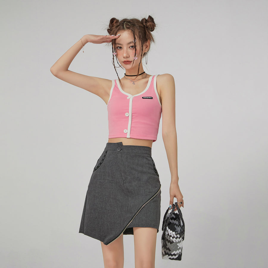 CHUU Front Button Crop Sleeveless Top