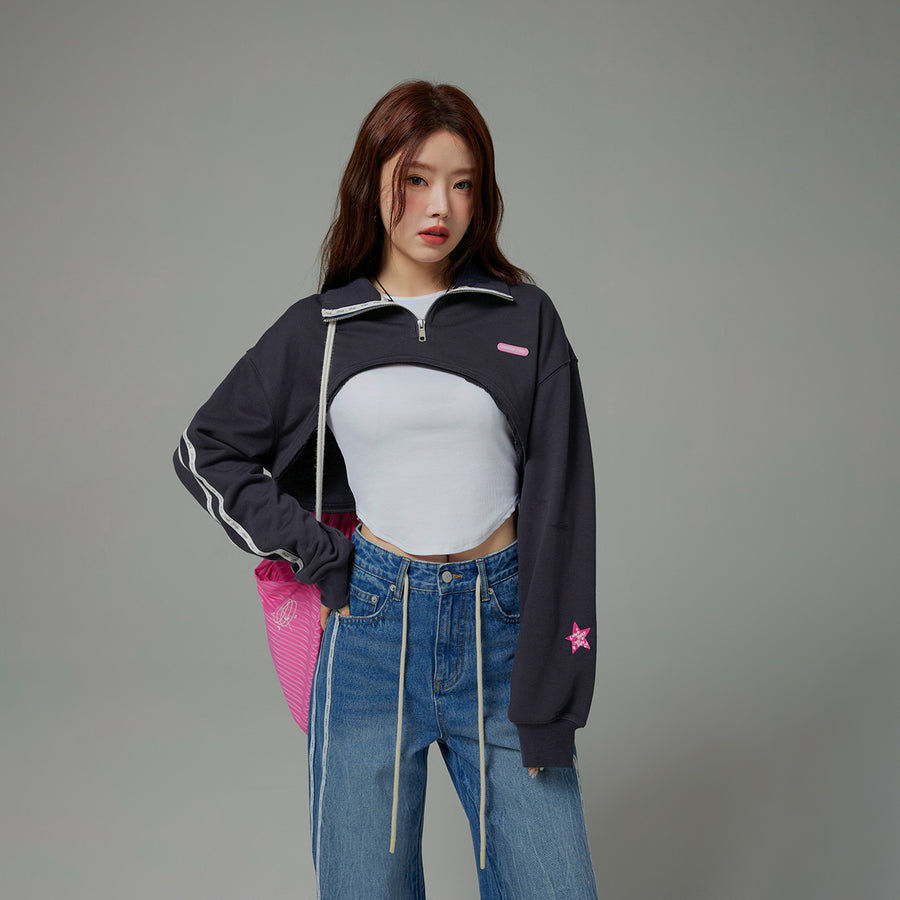 CHUU Playing It Cool Maxi Crop Half Zip-Up Sweatshirt