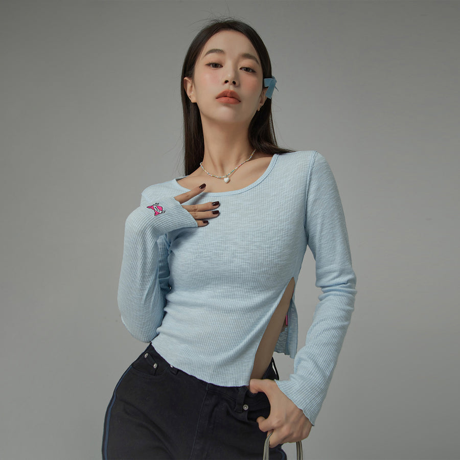 CHUU Slim Side Slit Long Sleeve T-Shirt