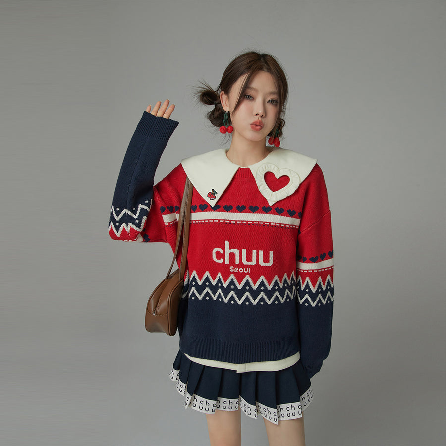 CHUU Feeling Festive Stripe Knit Sweater