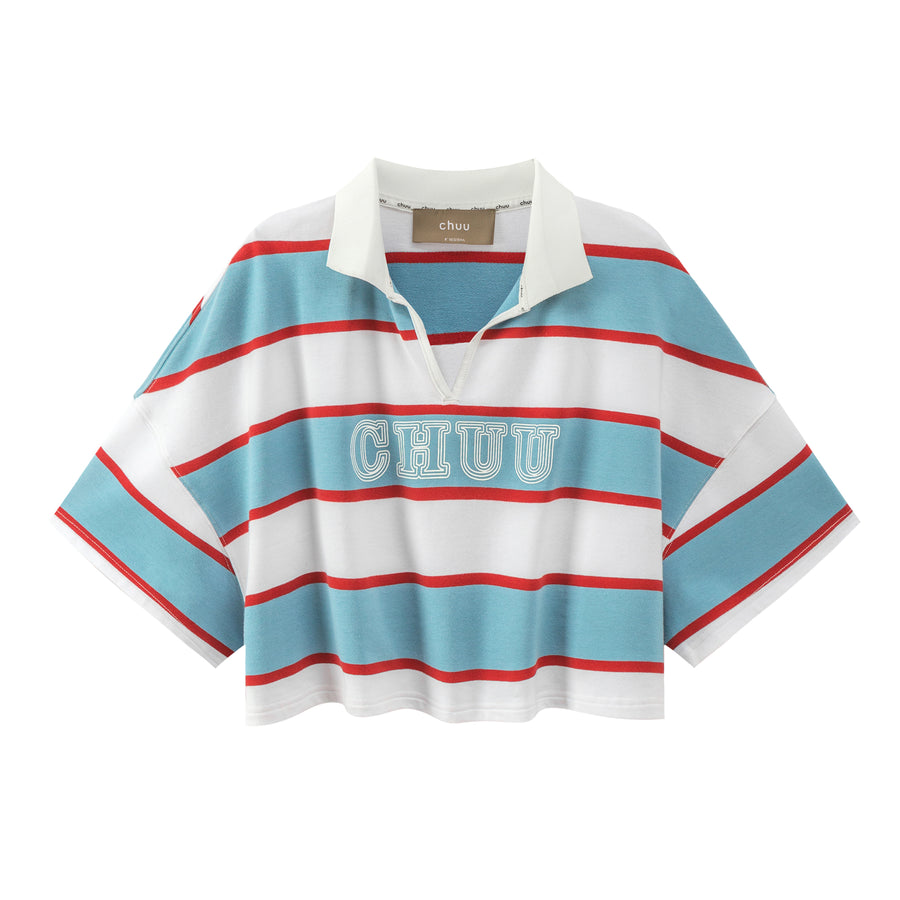 CHUU V-Neck Stripe Crop T-Shirt