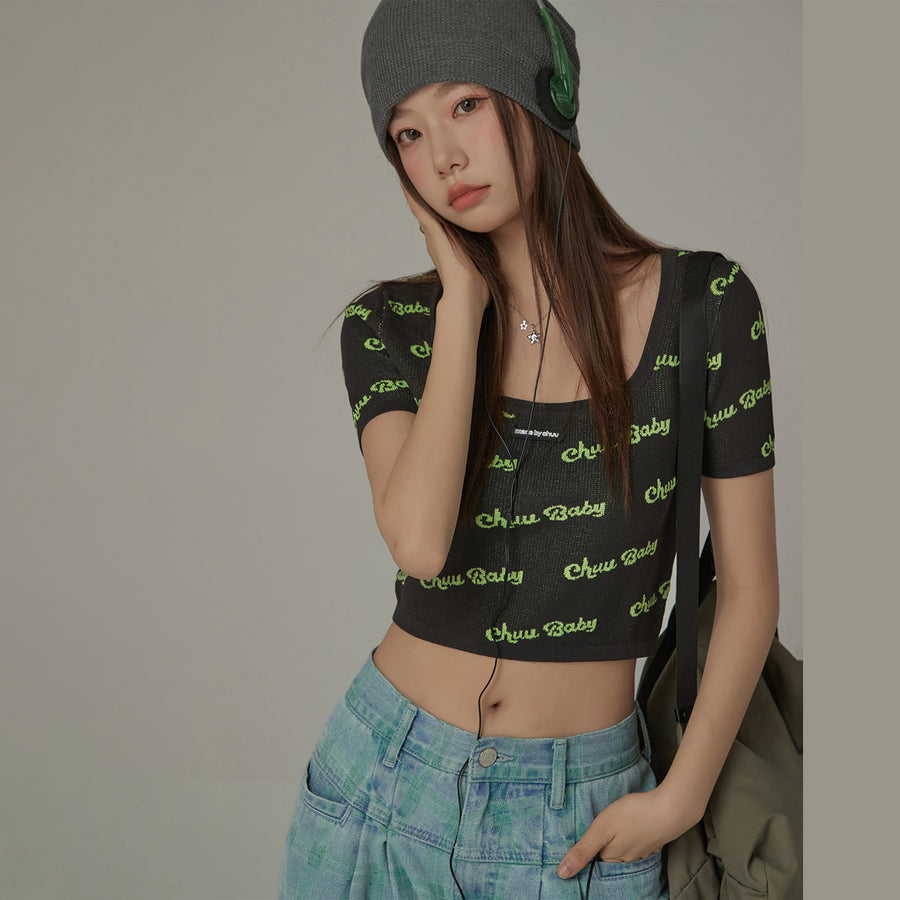 CHUU Chuu Baby Cropped Knit Top