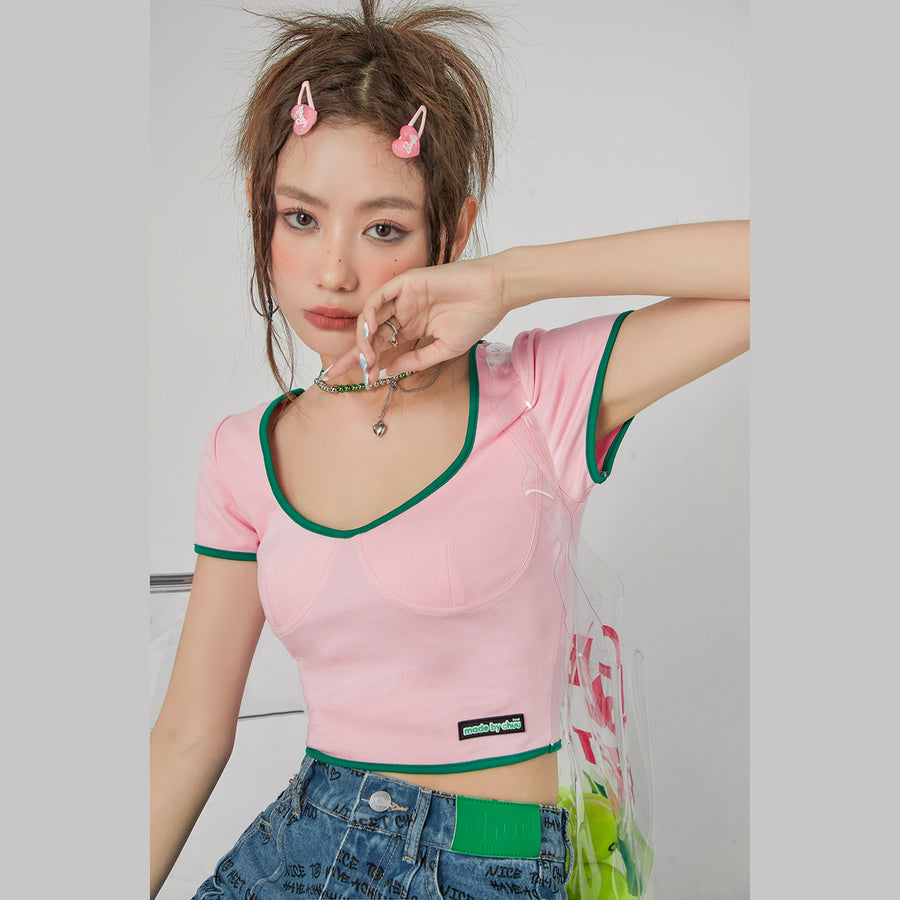 CHUU Deep U-Neck And Back Crop Top