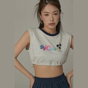 By Chuu Color String Back Cutout Sleeveless Crop Top