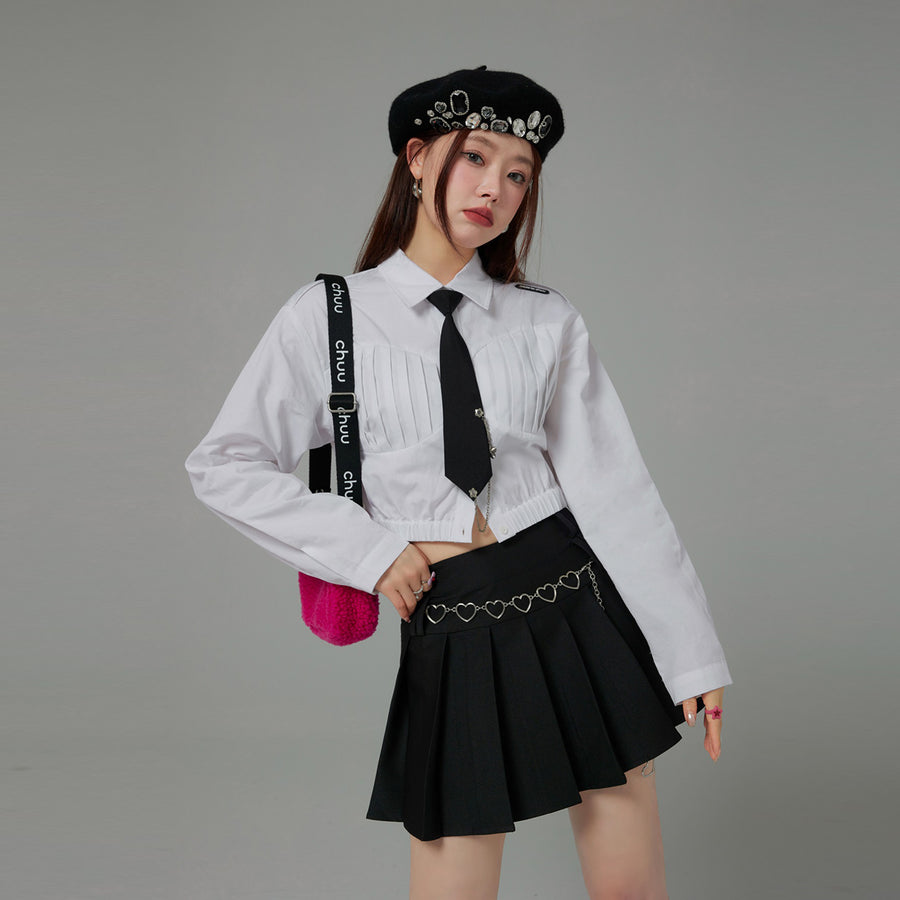 CHUU Shirred Cropped Shirt