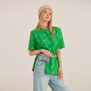 Wide Side Slit Green T-Shirt