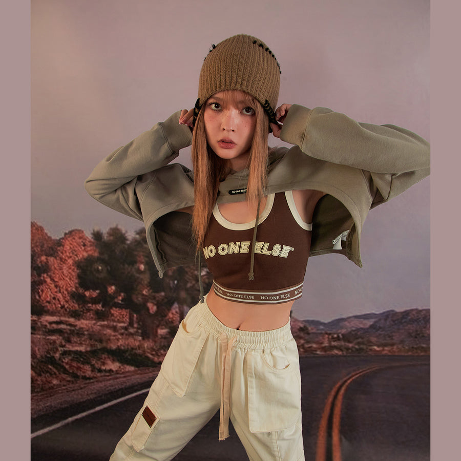 CHUU Cropped String Hoodie