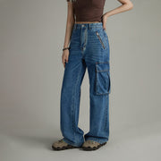 Long Cargo Pockets Wide Jeans