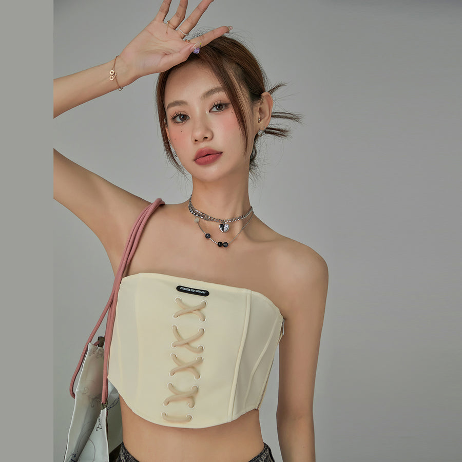 CHUU Crossing Lace Tube Top