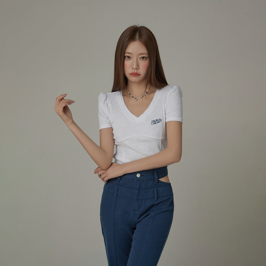 CHUU V-Neck Puff Sleeve T-Shirt