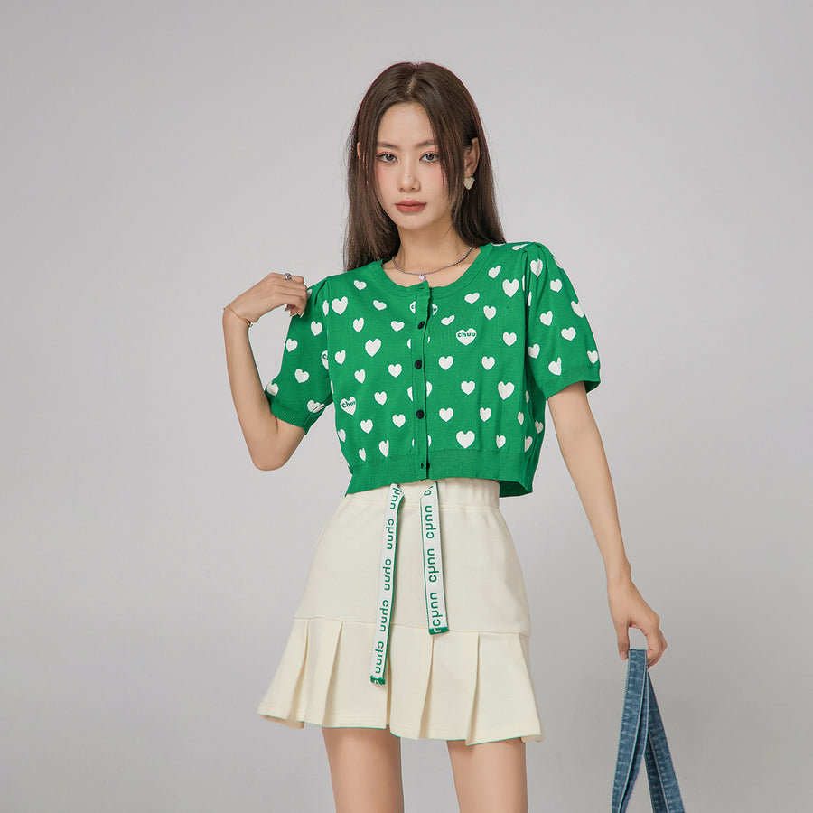 CHUU Heart Short Sleeve Knit Cardigan