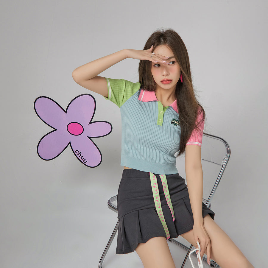 CHUU Color Block Knit Polo Top