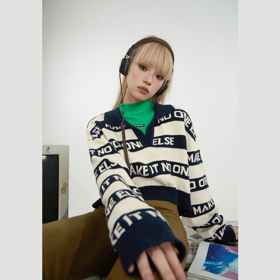 CHUU Noe Lettering Open Collar Knit Sweater