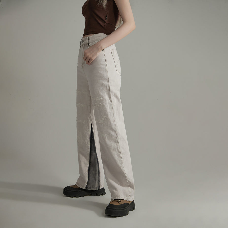 CHUU Color Matching Straight Denim Pants