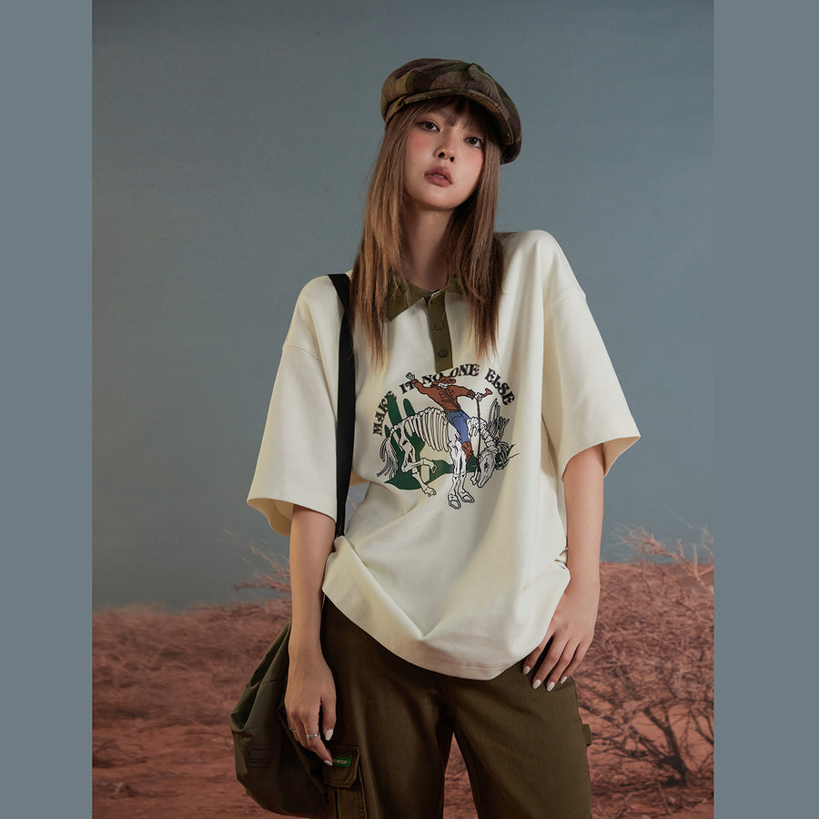 CHUU Skeleton Cowboy Polo T-Shirt