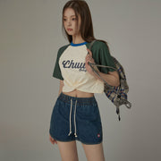 Contrast Raglan Cropped T-Shirt