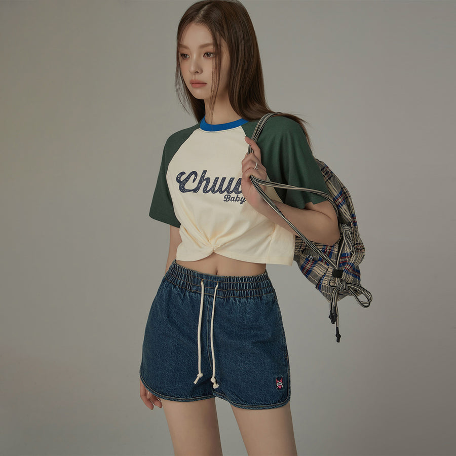 CHUU Contrast Raglan Cropped T-Shirt