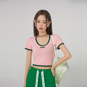 Color Block Short-Sleeved Crop Top