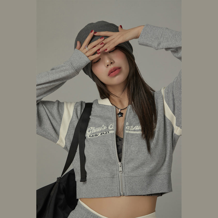 CHUU Color Matching Line Cropped Zip-Up