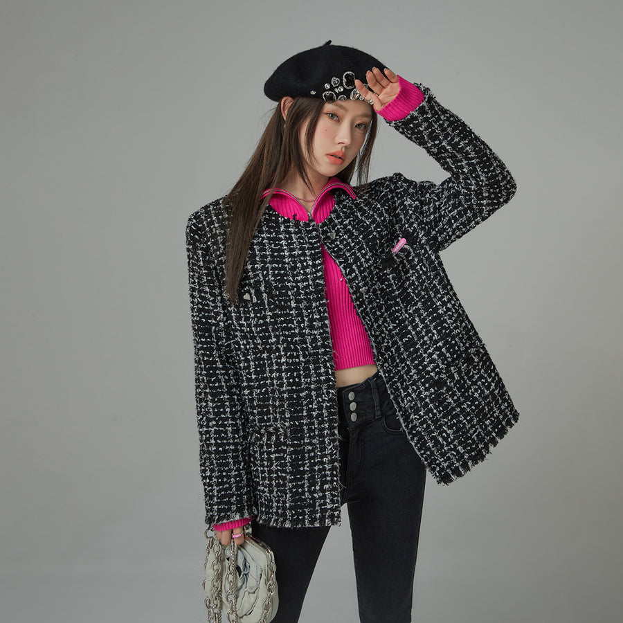 CHUU Fringed Tweed Jacket