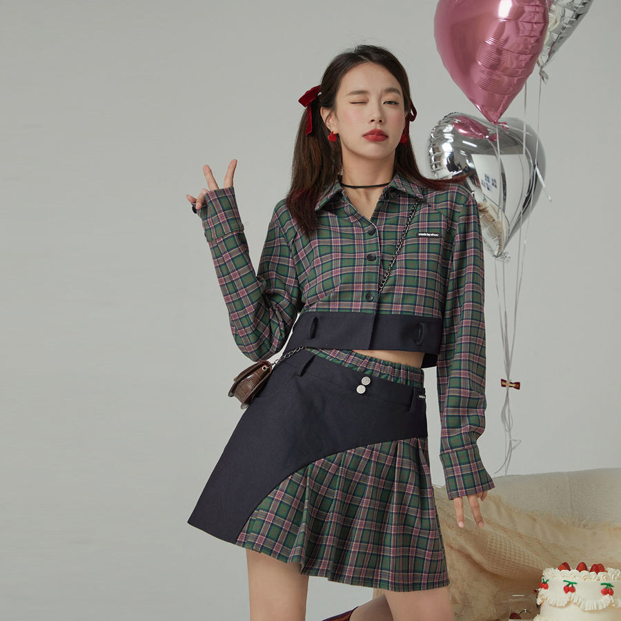 CHUU Prepared For This Moment Cropped Check Shirt