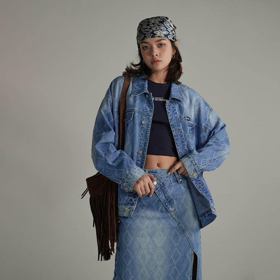 CHUU Argyle Denim Jacket