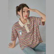 Rainbow Stripes Loose Fit Polo T-Shirt