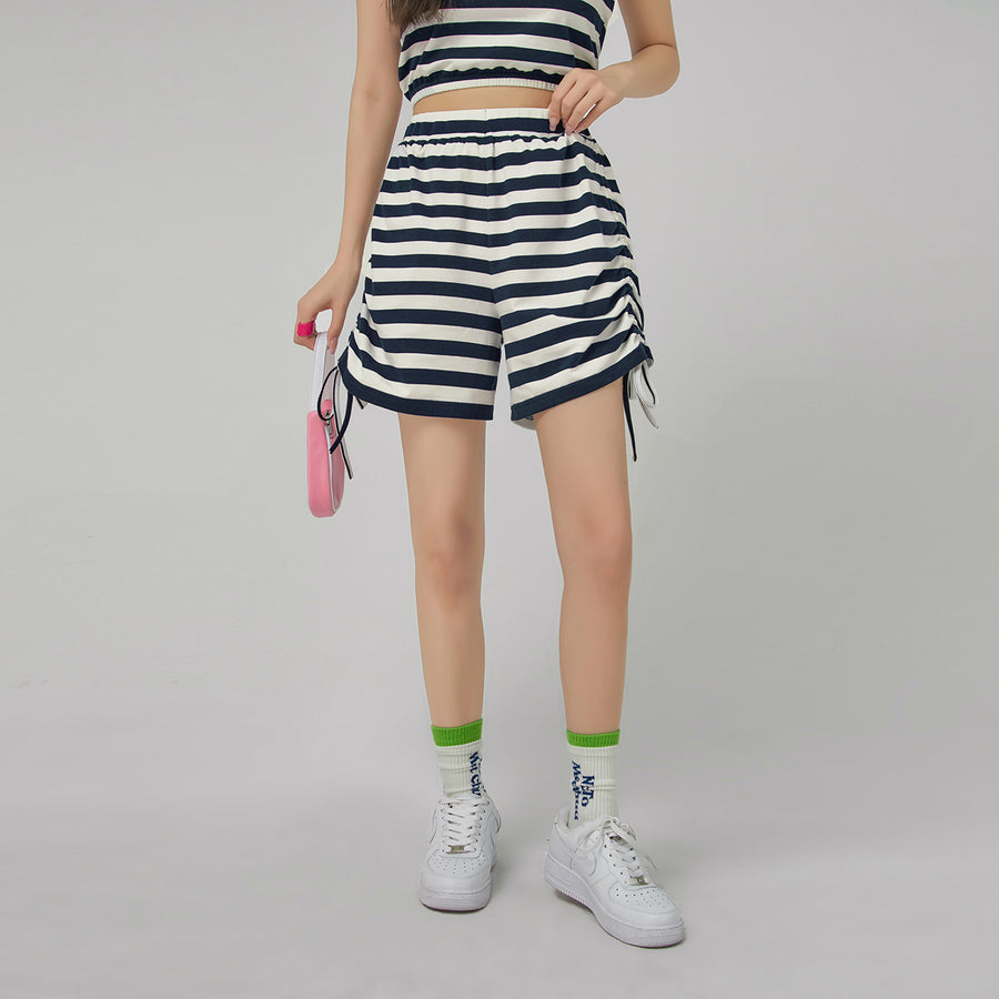 CHUU Striped Shirring Loose Shorts