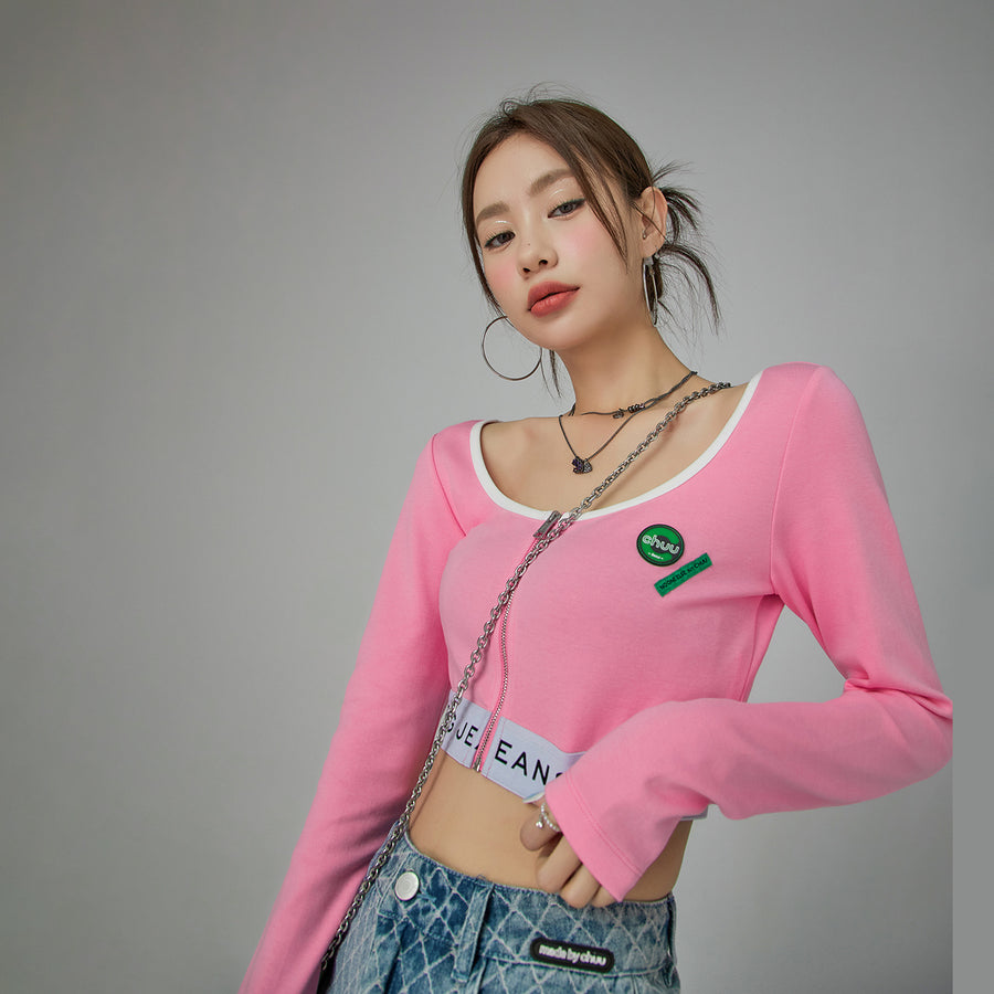 CHUU '-5Kg Jeans Zip-Up Crop Top