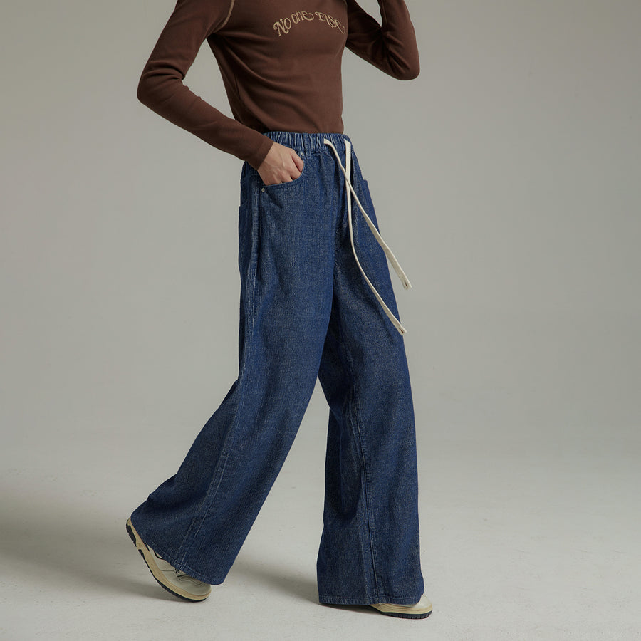 CHUU Drawstring Wide Denim Jeans