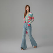 Asymmetrical Hem Slim Bootcut Denim Jeans