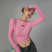 Color Back Wrap Long-Sleeved Top