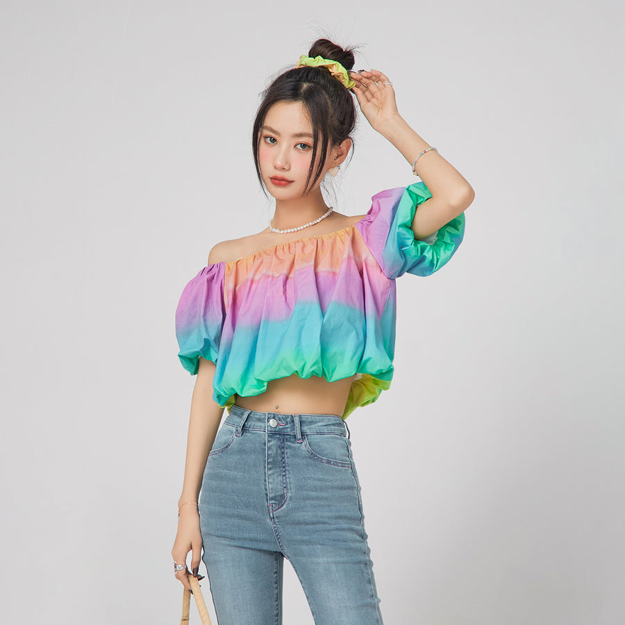 CHUU Rainbow Off-Shoulder Blouse