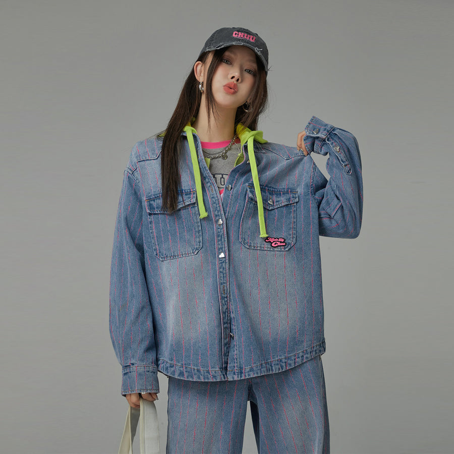 CHUU Rose Scent Kiss Loose Denim Shirt