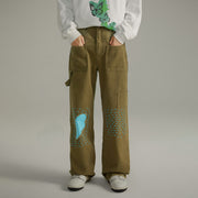 Blue Stitches Khaki Straight Pants