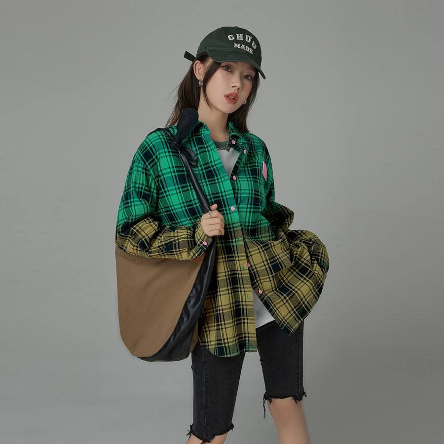 CHUU Gradient Color Check Shirt