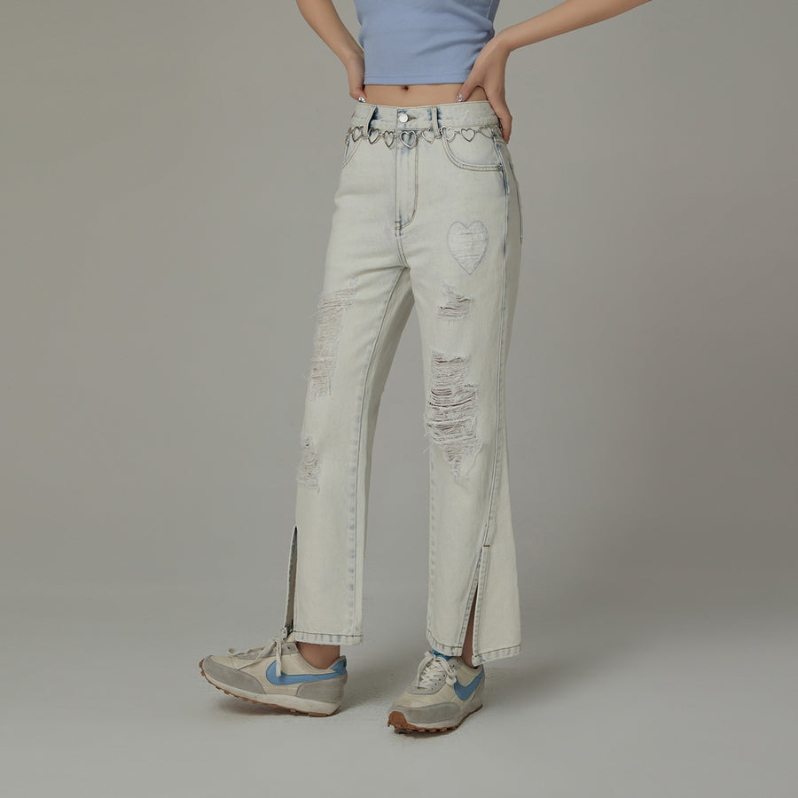 CHUU Distressed Slit Bootcut Denim Jeans