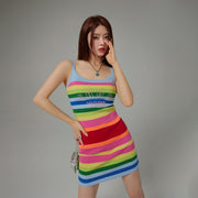 Rainbow Stripes Knit Cami Dress