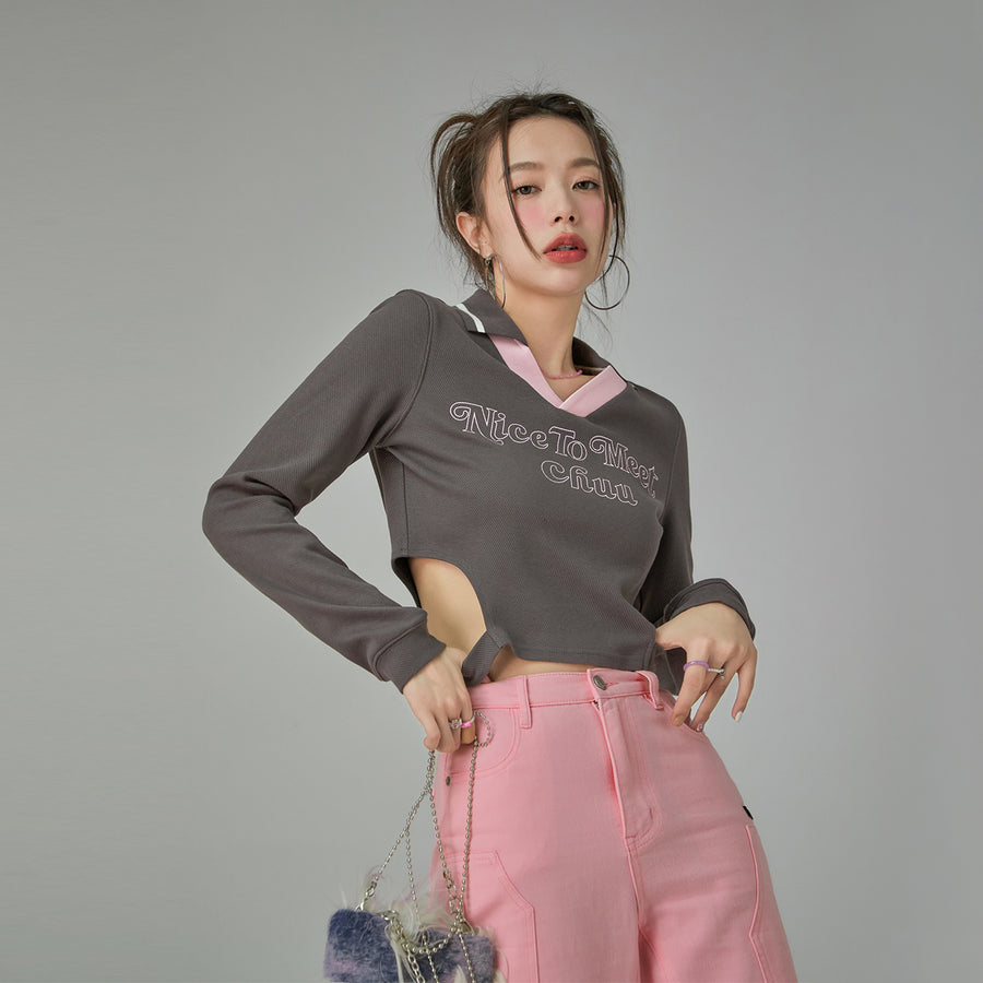 CHUU Side Note Slit Cropped T-Shirt