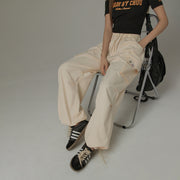 Basic Color String Cargo Wide Pants