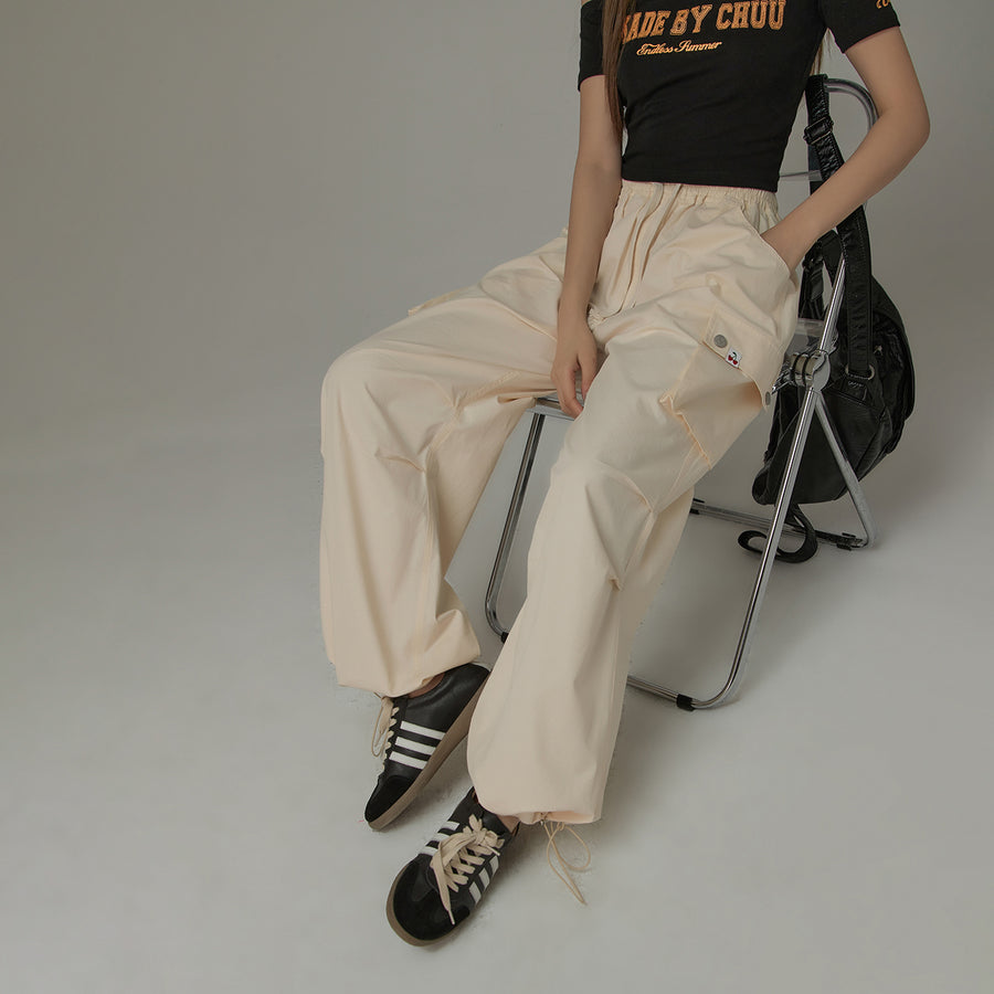 CHUU Basic Color String Cargo Wide Pants