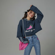 Just Fine Pink Chili Cropped Sweatshirt