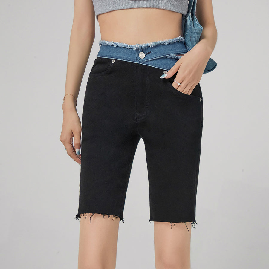 CHUU Raw Hem Biker Denim Shorts